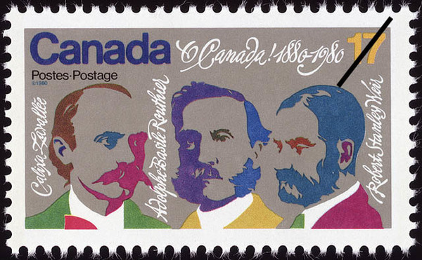 Titre original&nbsp;:  MIKAN 2218638 O Canada!, 1880-1980 : Calixa Lavallée, Adolphe-Basile Routhier, Robert Stanley Weir [philatelic record]. 1980 [71 KB, 640 X 396]