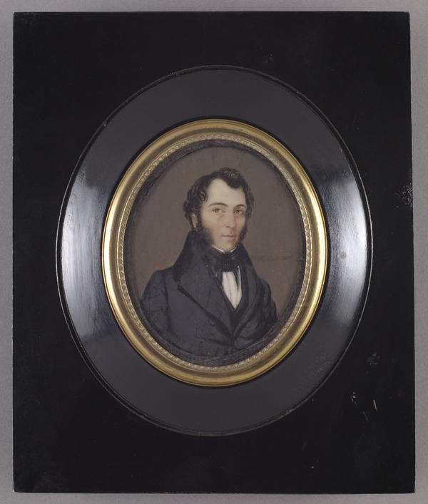 Original title:  Portrait miniature of Siméon Marchessault - watercolour on ivory by an unknown artist.
