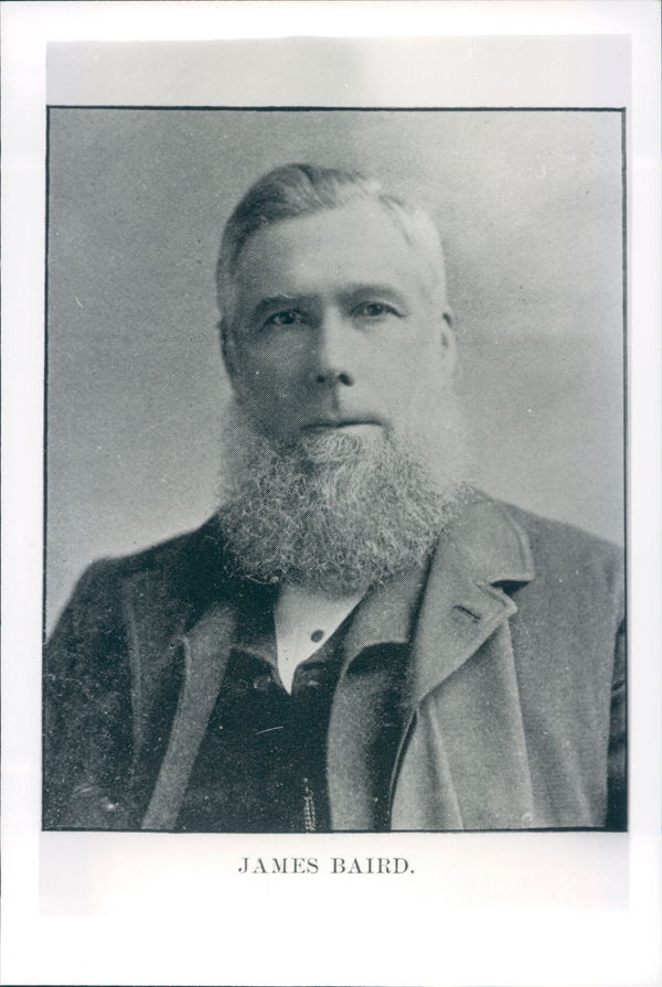 Original title:  James Baird. Image courtesy of Memorial University Libraries, St. John's, Newfoundland and Labrador. 
Original image found in Newfoundland men : a collection of biographical sketches, with portraits of sons and residents of the island who have become known in commercial, professional, and political life. Henry Youmans Mott 1856-1946. Concord, N.H. : Cragg 1894.