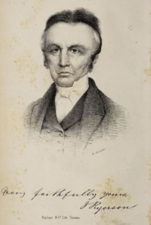 Original title:  Portrait of John Ryerson, from: Hudson's Bay; or, A missionary tour in the territory of the Hon. Hudson's Bay Company by John Ryerson. Toronto : G.R. Sanderson, 1855.
Source: https://archive.org/details/hudsonsbayormiss00ryer_1/page/n7/mode/2up.