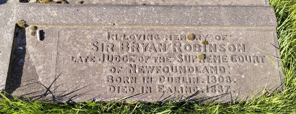 Original title:  Gravestone of Sir Bryan Robinson in South Ealing Cemetery, Ealing, London, United Kingdom. Photo provided by and used with kind permission from Glenn Oldham, 2021.  