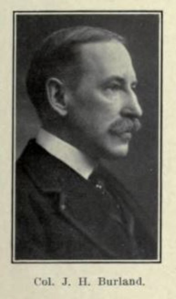 Titre original :  Col. J.H. Burland. From: Montreal: old, new, entertaining, convincing, fascinating. Publication date [1915]. Publisher: Montreal International Press Syndicate.
Source: https://archive.org/details/montrealoldnewen00prinuoft/page/250/mode/2up. 