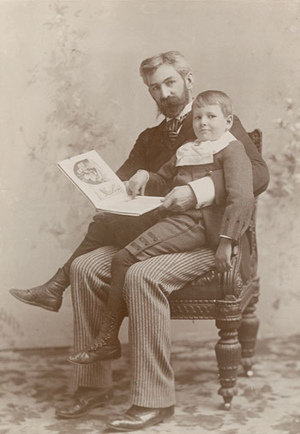 Original title:  Arthur McCurdy holding his son J.A.D. McCurdy - Nova Scotia Archives.
Date: ca. 1893
Photographer: C.M. Bell, Washington
Reference: J.A.D. McCurdy Nova Scotia Archives 2007-058 vol. 003 no. 06.