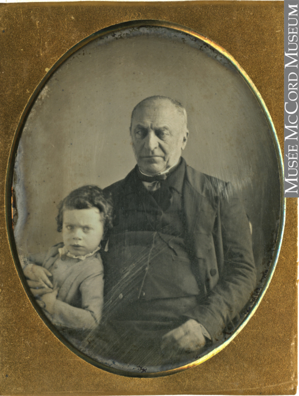 Titre original :  Photograph Benjamin Hart with grandson Gerald Ephraim Hart, 1852-55 Anonyme - Anonymous 1852-1855, 19th century Silver amalgam on metal (copper) - Daguerreotype 8.9 x 6.9 cm Gift of Mr. Gerald Ephraim Hart MP-0000.154.2 © McCord Museum Keywords: 